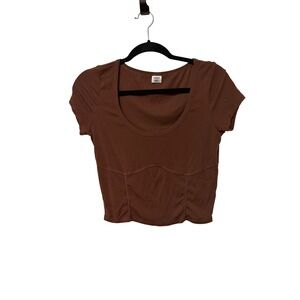 Sunday‎ Best Aritzia Brown Ribbed Corset Seam Scoop Neck Crop Top Large
